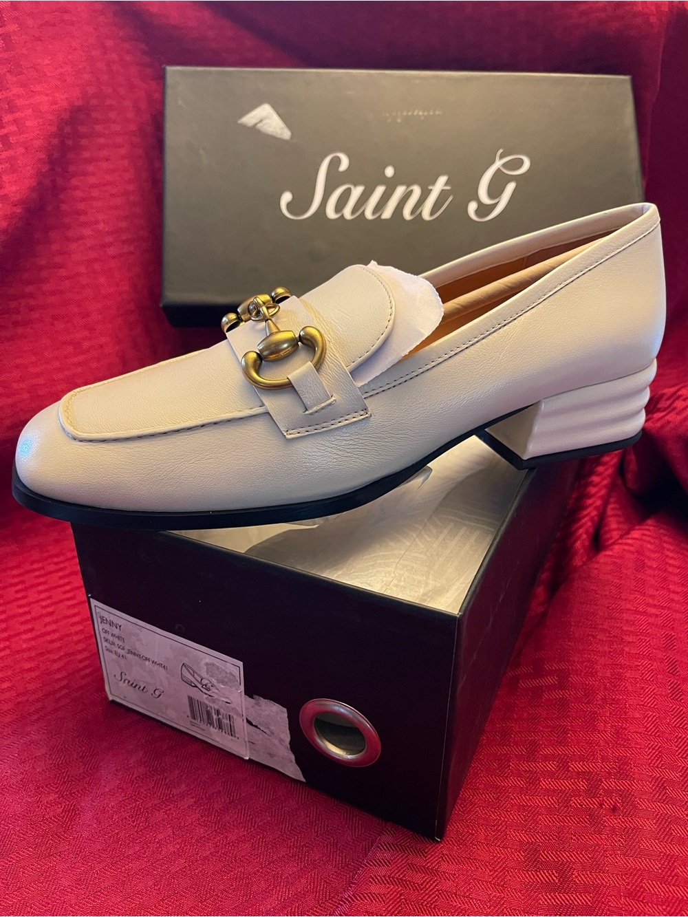 Saint G Cream Leather Loafers with Gold-Tone Hardware